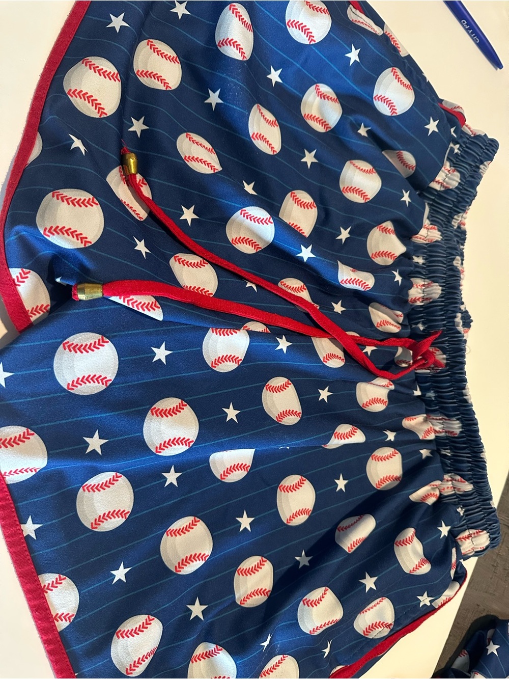 Navy Baseball Print Shorts with Red Trim 2 available.Size 3X